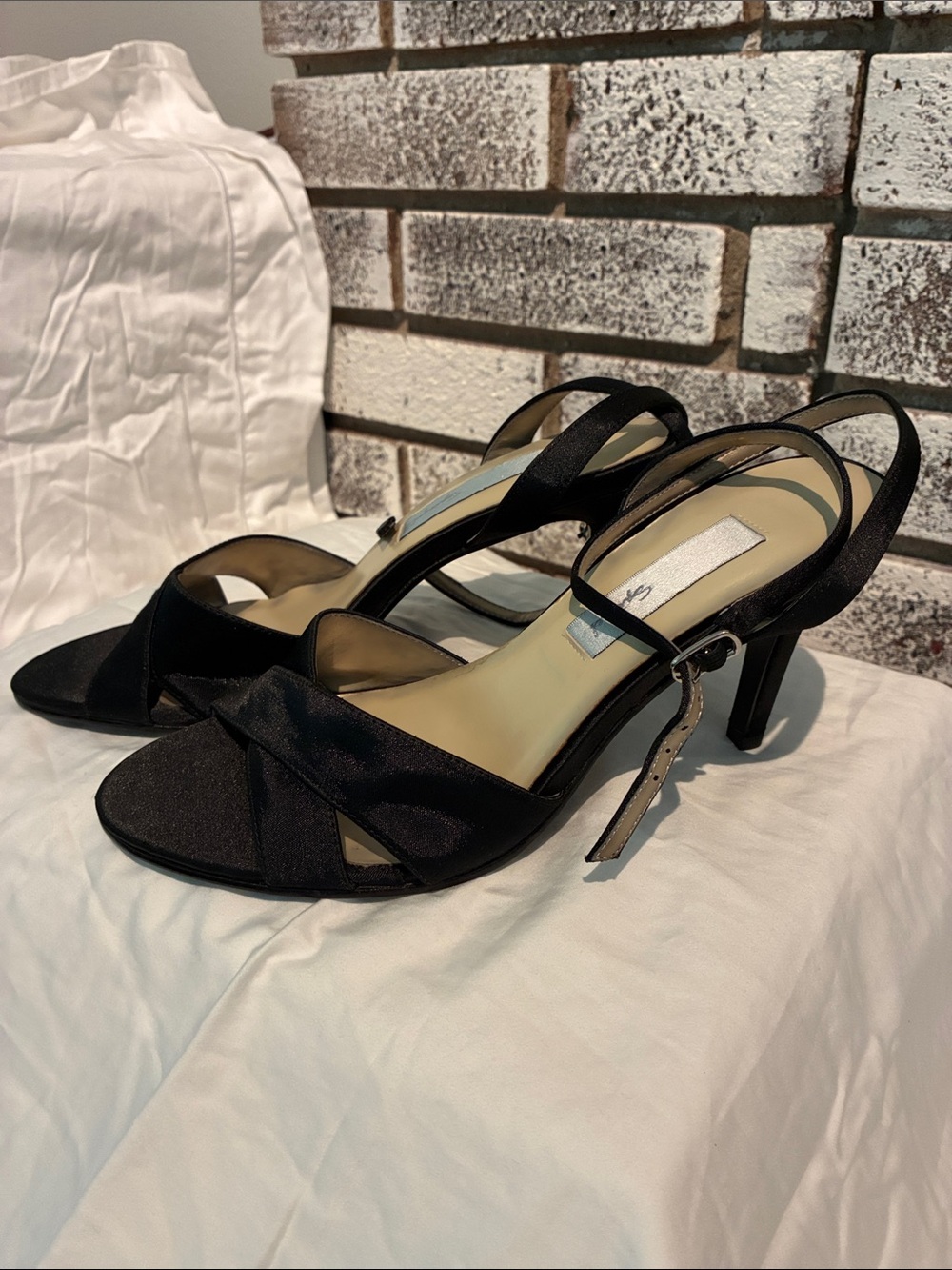 Spiegel Black Satin Slingback Heels